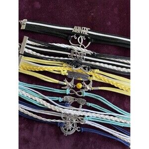Lot of 5 Charm Wrap Bracelets w/ Organza Gift Bag Auntie Jesus